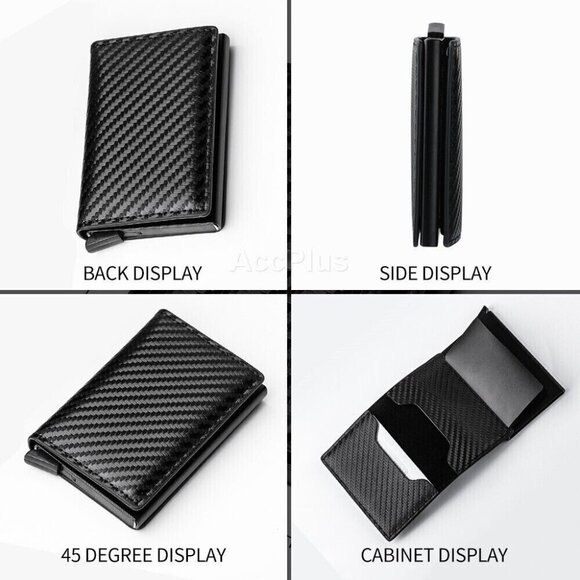 RFID Blocking Genuine Leather Credit Card Holder Money Cash Clip Wallet Purse - Picture 3 of 5